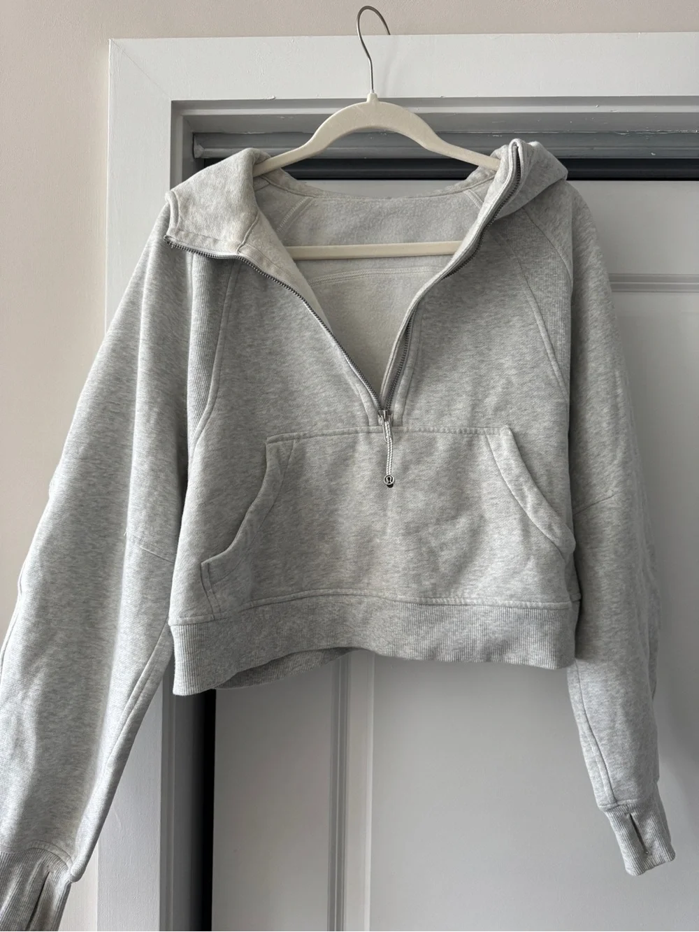 Lululemon Light Gray Cropped Half-Zip Hoodie